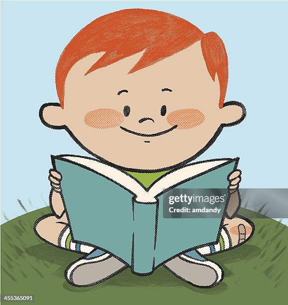 reading in the park - child pulling face stock illustrations