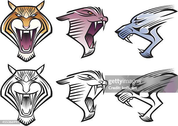 stylized icons of wild animals roaring - animal teeth stock illustrations