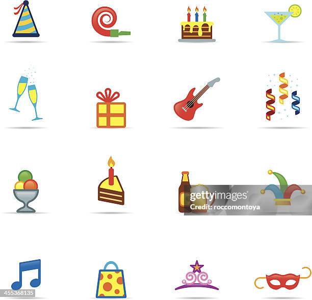 icon-set, geburtstagspartys und feiern farbe - fetischmaske stock-grafiken, -clipart, -cartoons und -symbole