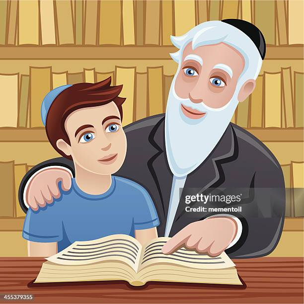 ilustrações, clipart, desenhos animados e ícones de estudando a tora com seu avô - rabbi