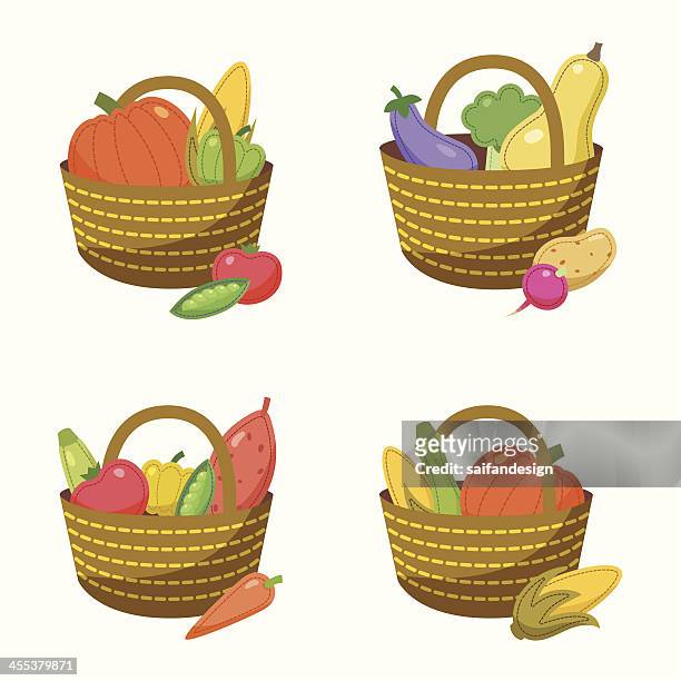 vegetable baskets - broccoli on white stock illustrations