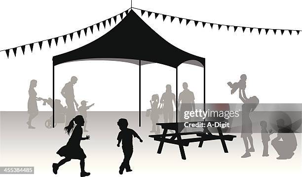 adorable vector silhouette - picnic table stock illustrations