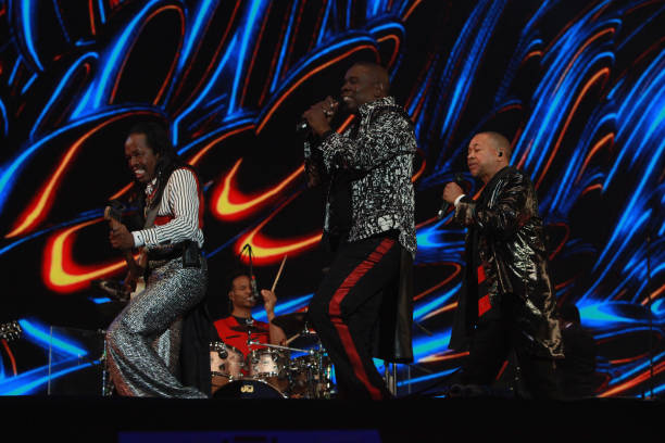 Verdine White, Philip Bailey and Ralph Johnson of 'Earth, Wind & Fire' perform during Proms In The Park at Hyde Park on September 13, 2014 in London,...