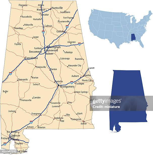 alabama road map - alabama stock illustrations