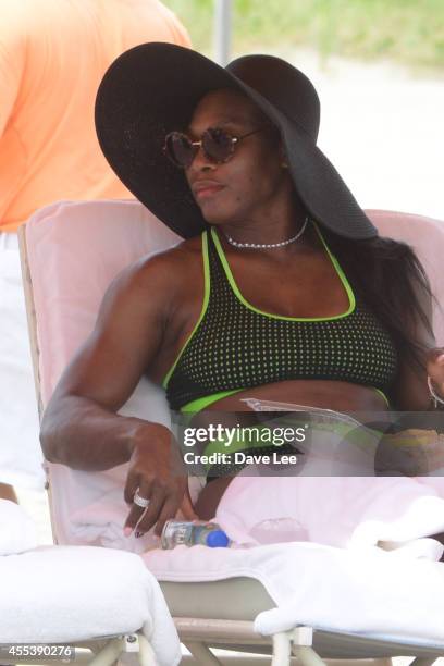 Serena Williams is sighted enjoying the beach and the water in Miami Beach on September 13, 2014 in Miami, Florida.