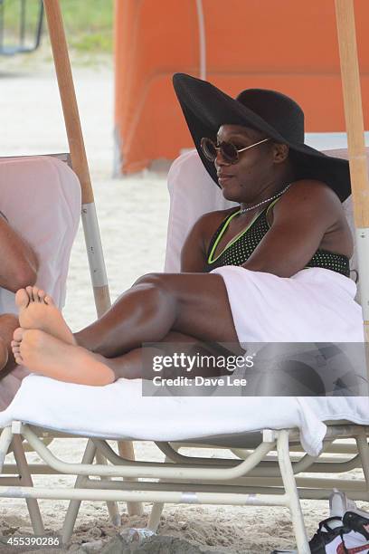 Serena Williams is sighted enjoying the beach and the water in Miami Beach on September 13, 2014 in Miami, Florida.