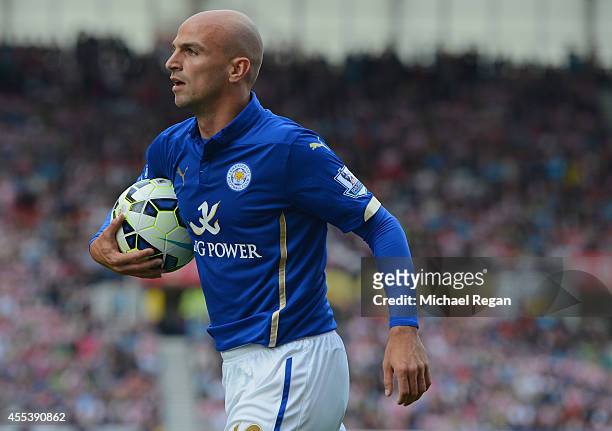 Esteban Cambiasso of Leicester looks on during the Barclays Premier League match between Stoke City and Leicester City at the Britannia Stadium on...