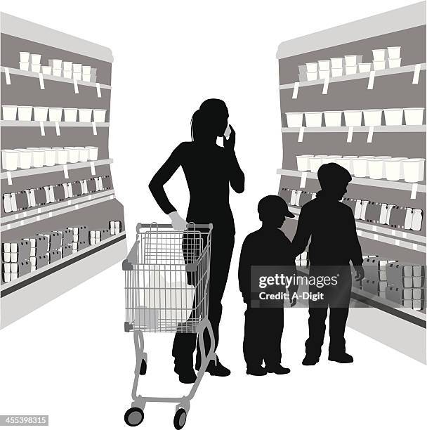 grocery family vector silhouette - three people talking stock illustrations