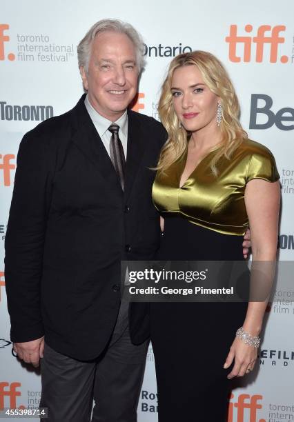 Actress Kate Winslet and actor/Director Alan Rickman attend the "A Little Chaos" premiere during the 2014 Toronto International Film Festival at Roy...