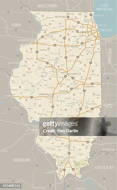 illustrazioni stock, clip art, cartoni animati e icone di tendenza di illinois mappa - midwest