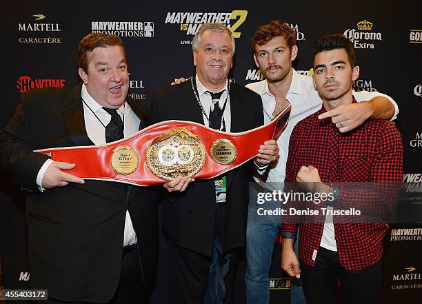 Jeff Beacher , Alex Pettyfer and Joe Jonas arrive at Showtime's VIP Pre-Fight party for "MAYHEM: MAYWEATHER VS. MAIDANA 2" at MGM Grand Garden Arena...