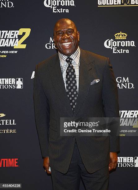 Magic Johnson arrives at Showtime's VIP Pre-Fight party for "MAYHEM: MAYWEATHER VS. MAIDANA 2" at MGM Grand Garden Arena on September 13, 2014 in Las...
