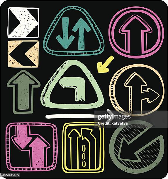 arrows doodle set - chevron background pattern stock illustrations