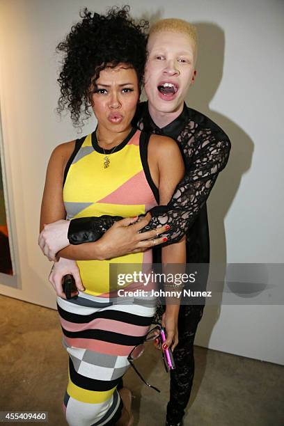 Recording artist Elle Varner and model Shaun Ross attend the Jerome LaGarrigue: Visible Man opening reception at Driscoll Babcock Galleries on...