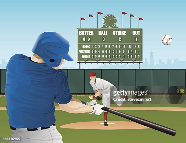 ilustrações, clipart, desenhos animados e ícones de jogadores de beisebol com placar vintage - batting