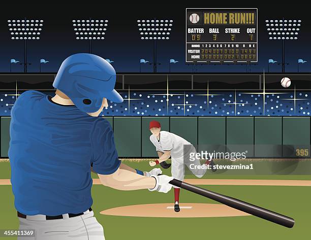baseball-spieler mit anzeigetafel - einen baseball schlagen stock-grafiken, -clipart, -cartoons und -symbole