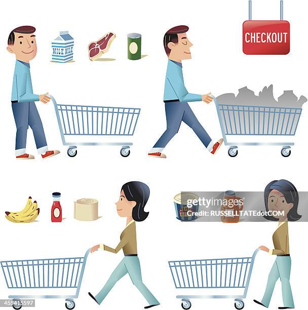 let's go shopping - frozen food supermarket stock illustrations