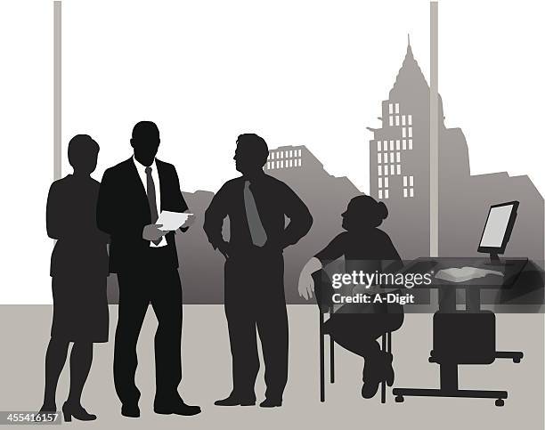 city office vector silhouette - person using screen reader stock illustrations