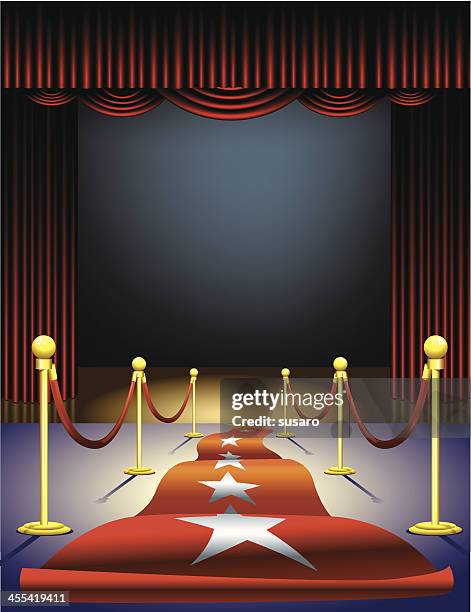 stockillustraties, clipart, cartoons en iconen met red carpet to the stage - filmpremière