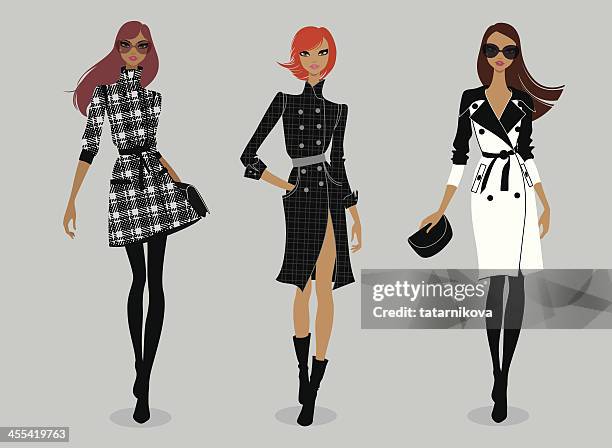 runway (trench coat) - fashion model stock illustrations