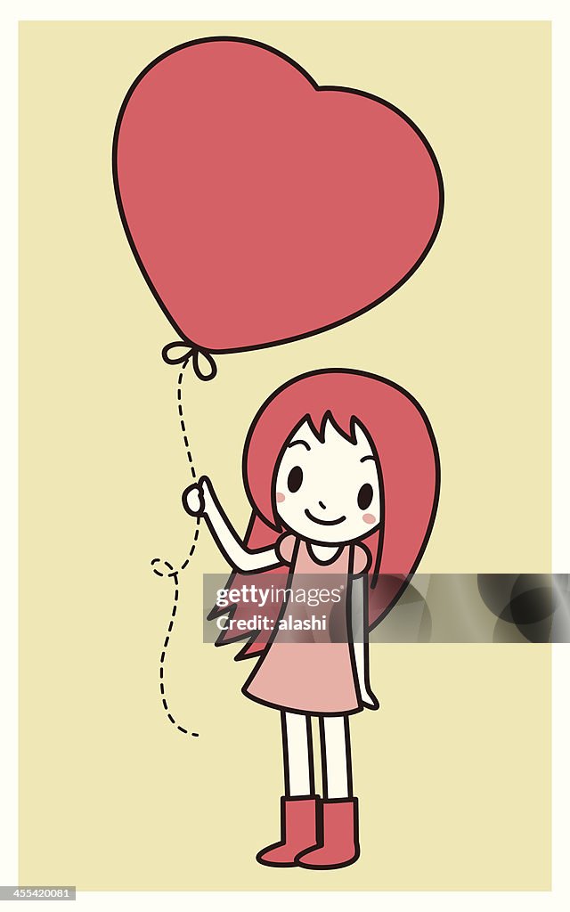 Cute Girl Holding Love Heart Balloon High-Res Vector Graphic - Getty Images