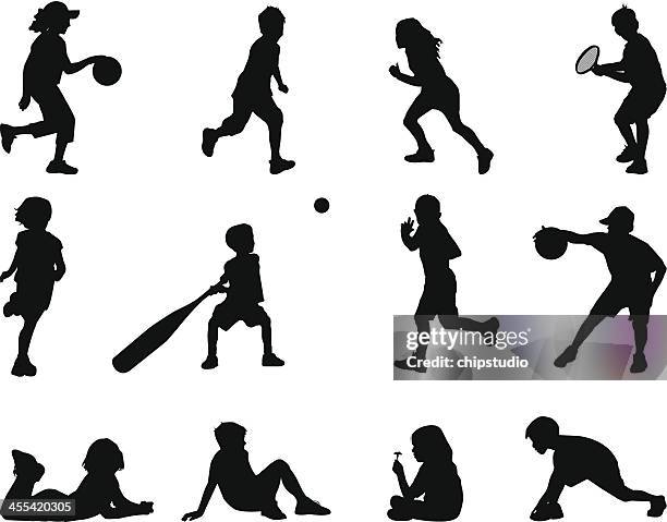 ilustrações, clipart, desenhos animados e ícones de kid silhueta - youth sports competition