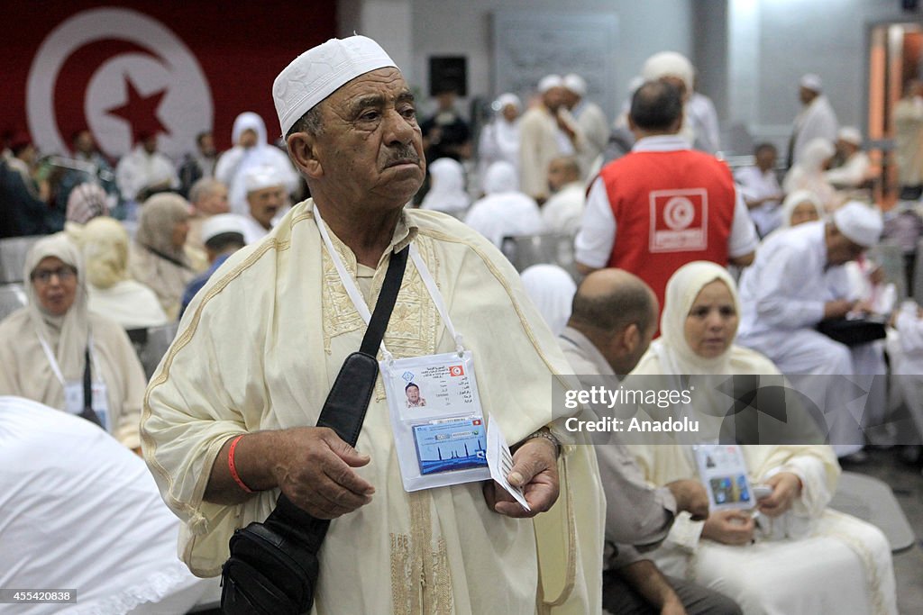 Tunisian prospective Pilgrims wait for boarding to the flight for Muslim Holy Land