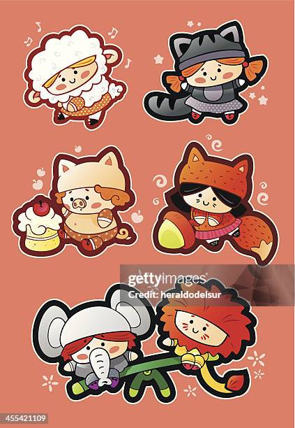 kids animal costume - school play stock illustrations