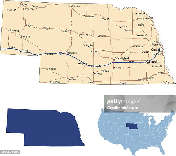 nebraska road map - nebraska stock illustrations
