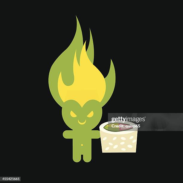 wasabi sprite with sushi - california roll stock illustrations
