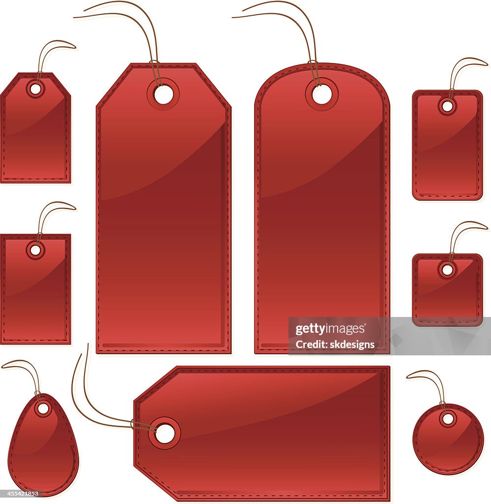 Shiny Red Stitched Gift or Price Tags, Labels, Luggage ID