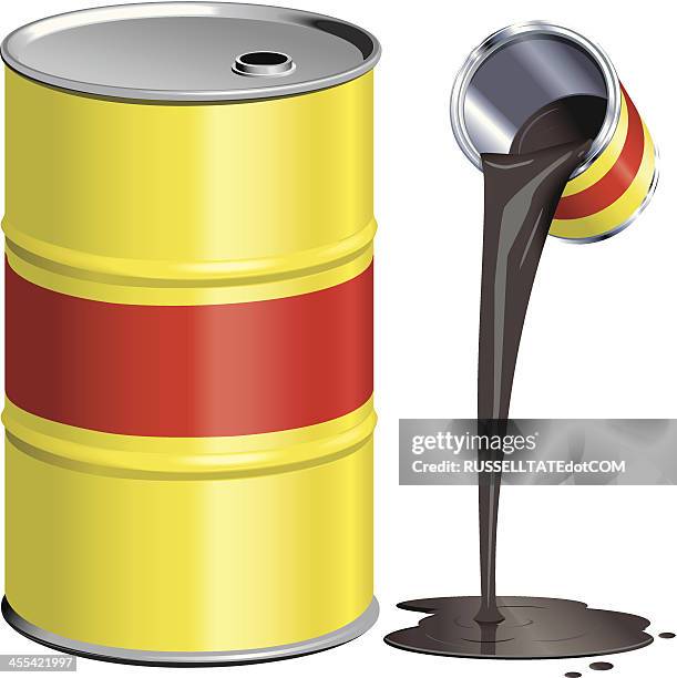 stockillustraties, clipart, cartoons en iconen met yellow and red oil drum with can - red oil drum