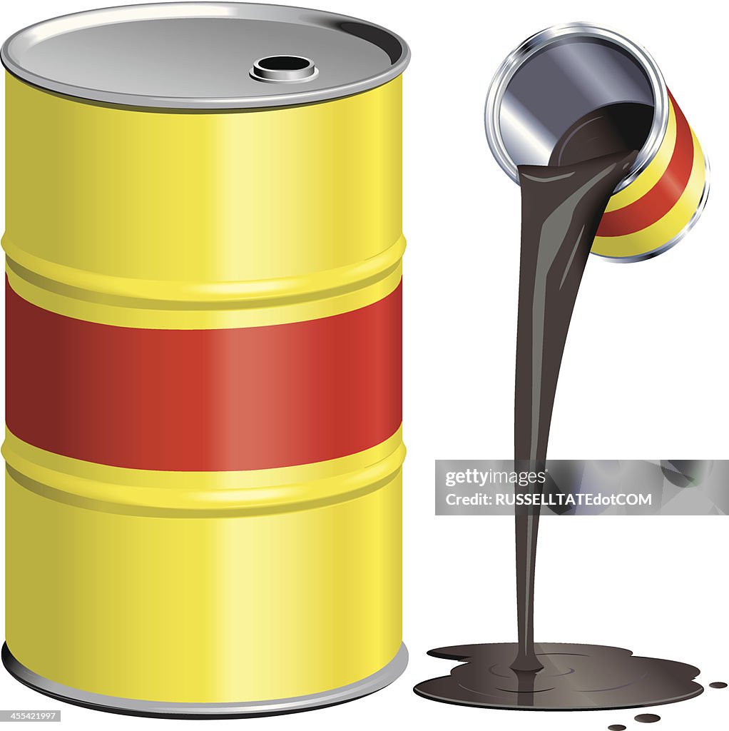 Amarelo e vermelho barril de petróleo com pode