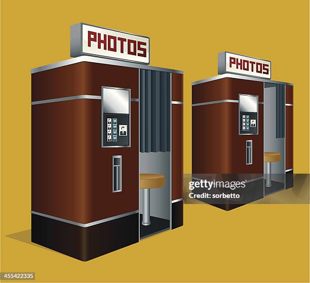 drawing of two retro looking photo booths - photomaton stock illustrations