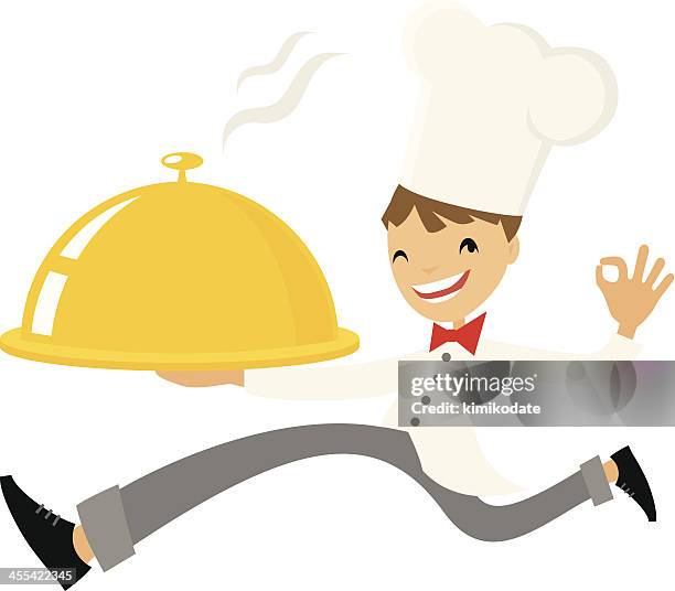 running chefkoch mit gericht - fastfood mann tablett stock-grafiken, -clipart, -cartoons und -symbole