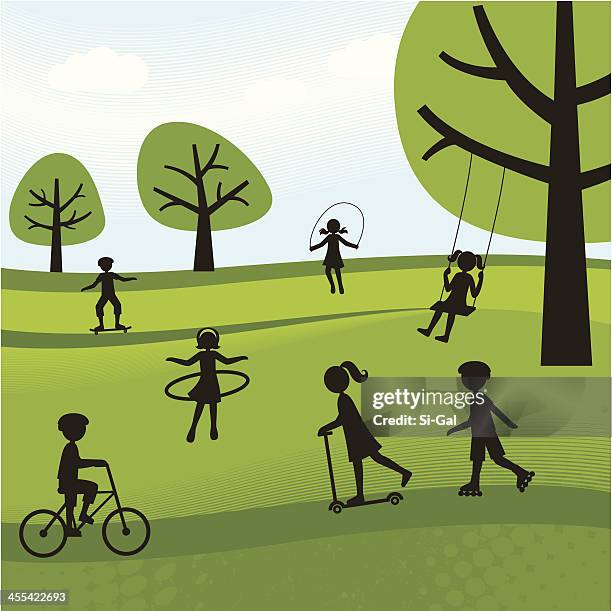 stockillustraties, clipart, cartoons en iconen met summer outdoor activities - touwschommel