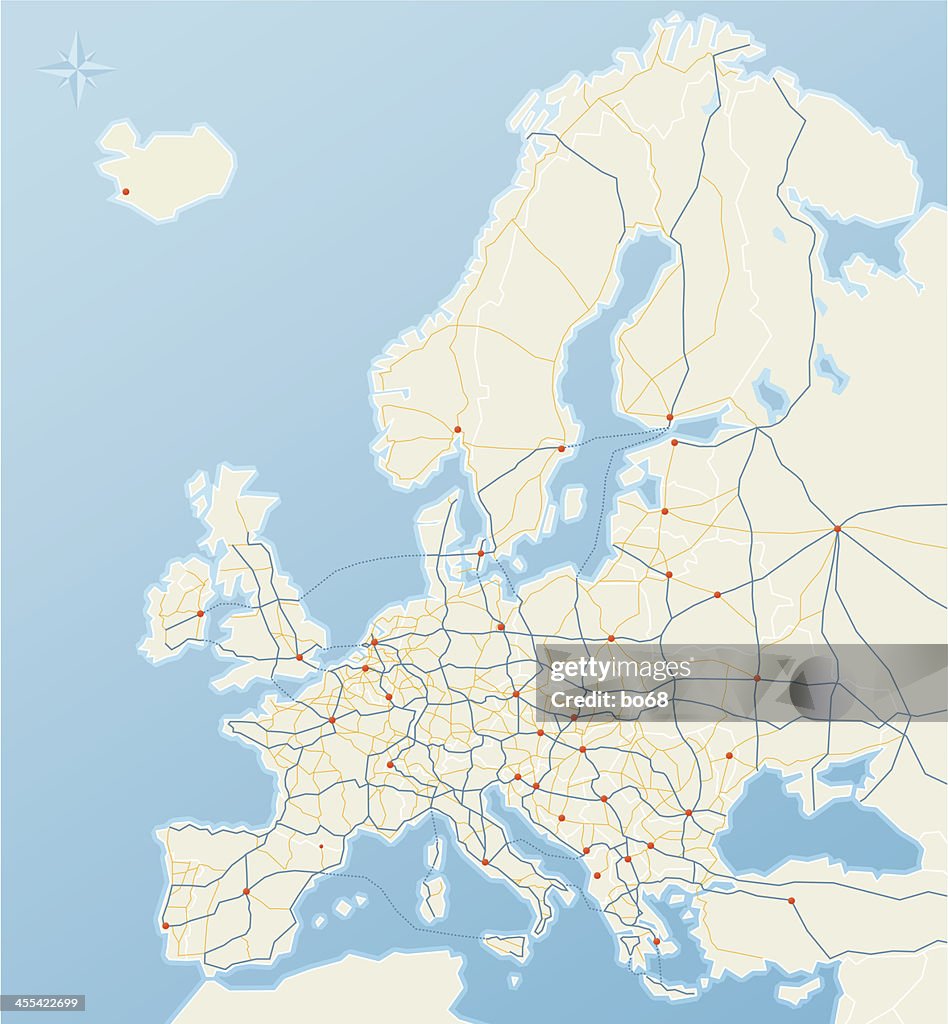 Europe Highways Map Of Europe With International Eroad Network High-Res Vector Graphic ...