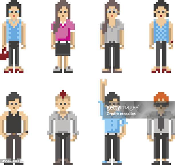 stockillustraties, clipart, cartoons en iconen met pixel art people - teenager - 8 bit game