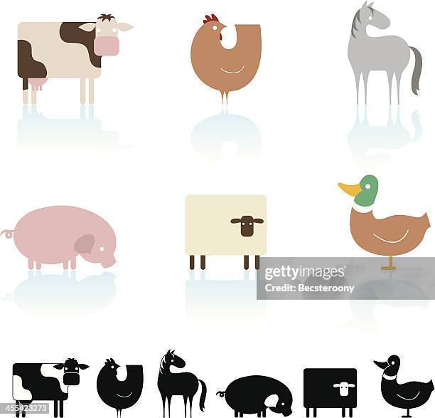 farm animal icon set - cute cow stock illustrations