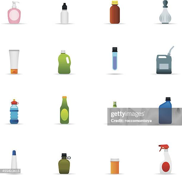 ilustrações, clipart, desenhos animados e ícones de ícone conjunto de garrafas e recipientes de cor - água tônica