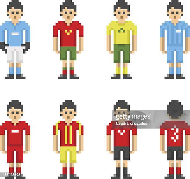 stockillustraties, clipart, cartoons en iconen met pixel-art football soccer players - 8 bit game