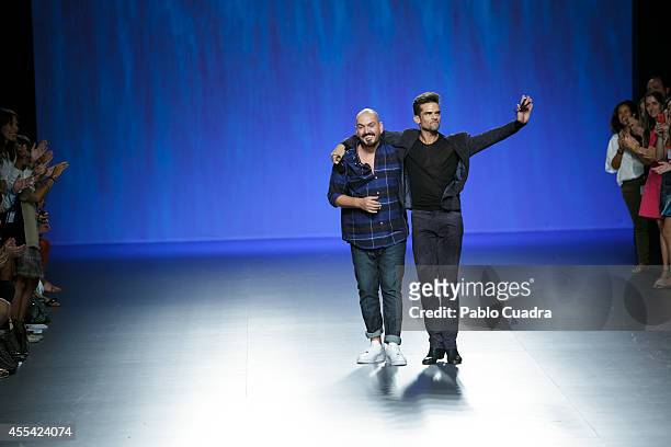 Spanish designer Juan Duyos and spanish dancer Antoinio Najarro walk the runway in the Ulises Merida show during Mercedes Benz Fashion Week Madrid...