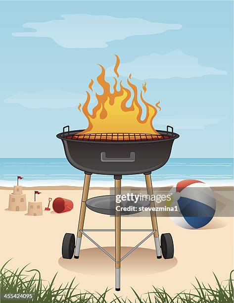 outdoor beach grill - beach bbq stock illustrations