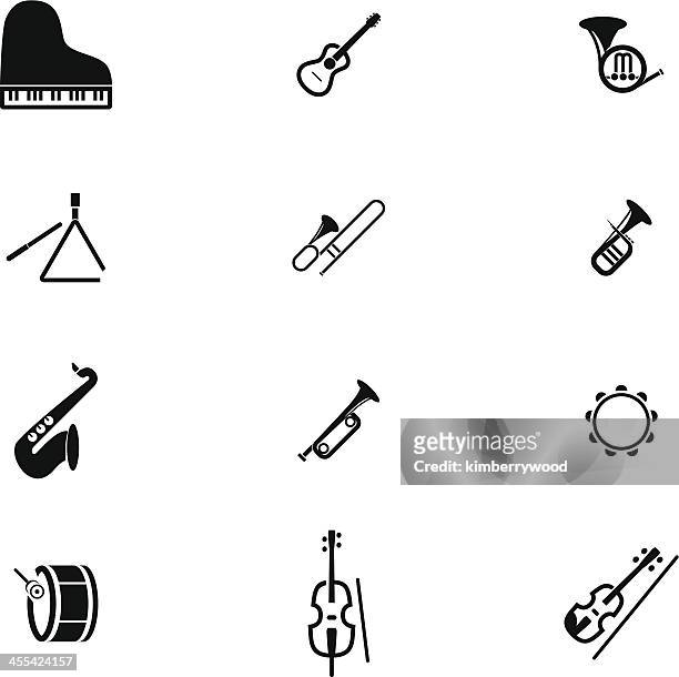 classic music instrument icon set - trombone stock illustrations
