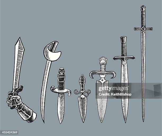 medieval weapons - swords and daggers - dagger stock illustrations