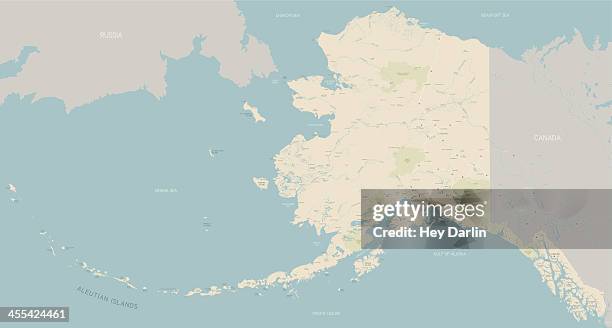 alaska map - aleutian islands stock illustrations