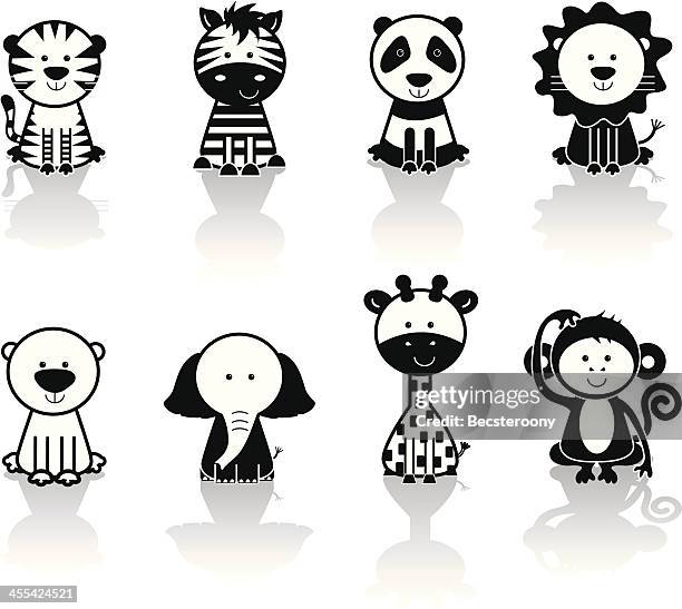 animal icons - lion black and white stock illustrations