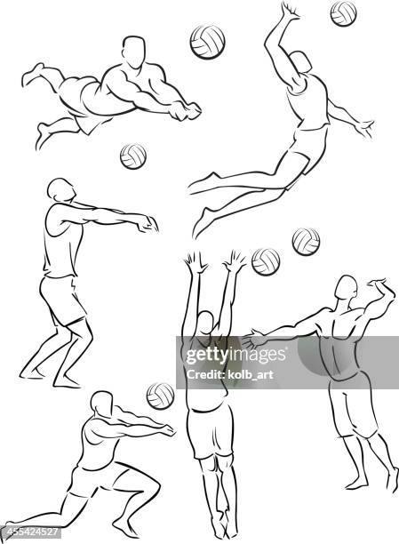 men's beach volleyball 1 - beach volleyball team stock illustrations