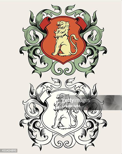 stockillustraties, clipart, cartoons en iconen met coat of arms - leeuw grote kat