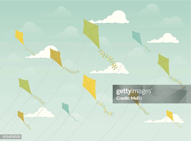 festive kites flying - kite toy stock illustrations